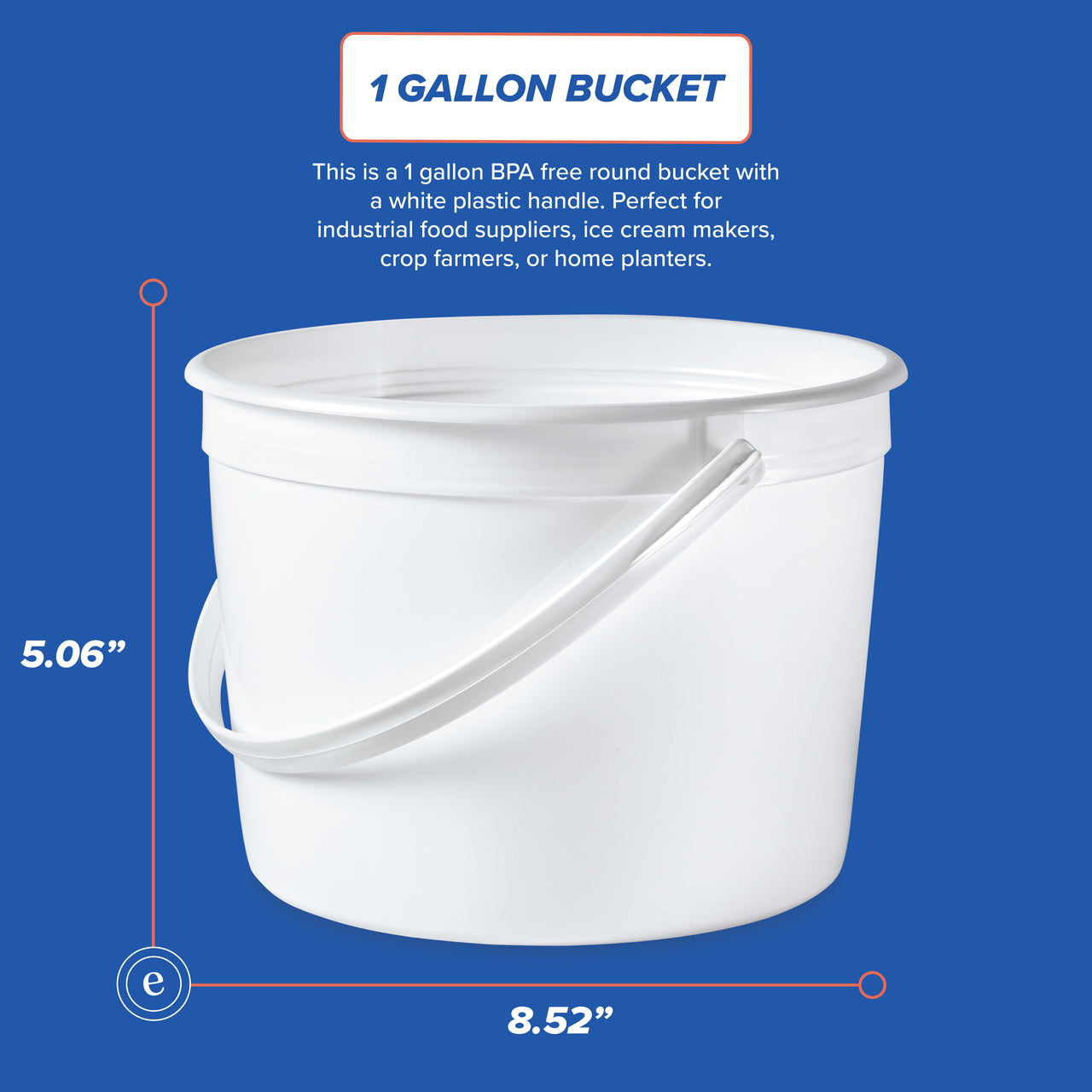 1 gal. BPA Free Food Grade Round Bucket with White Handle (T808128B)