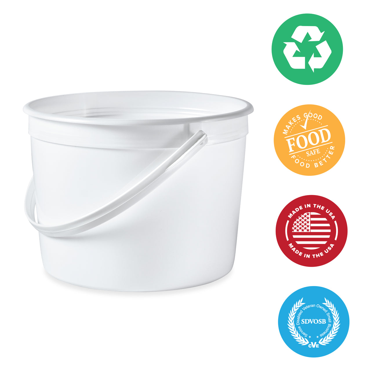 1 Gallon BPA Free Food Grade White Round Bucket USA Made