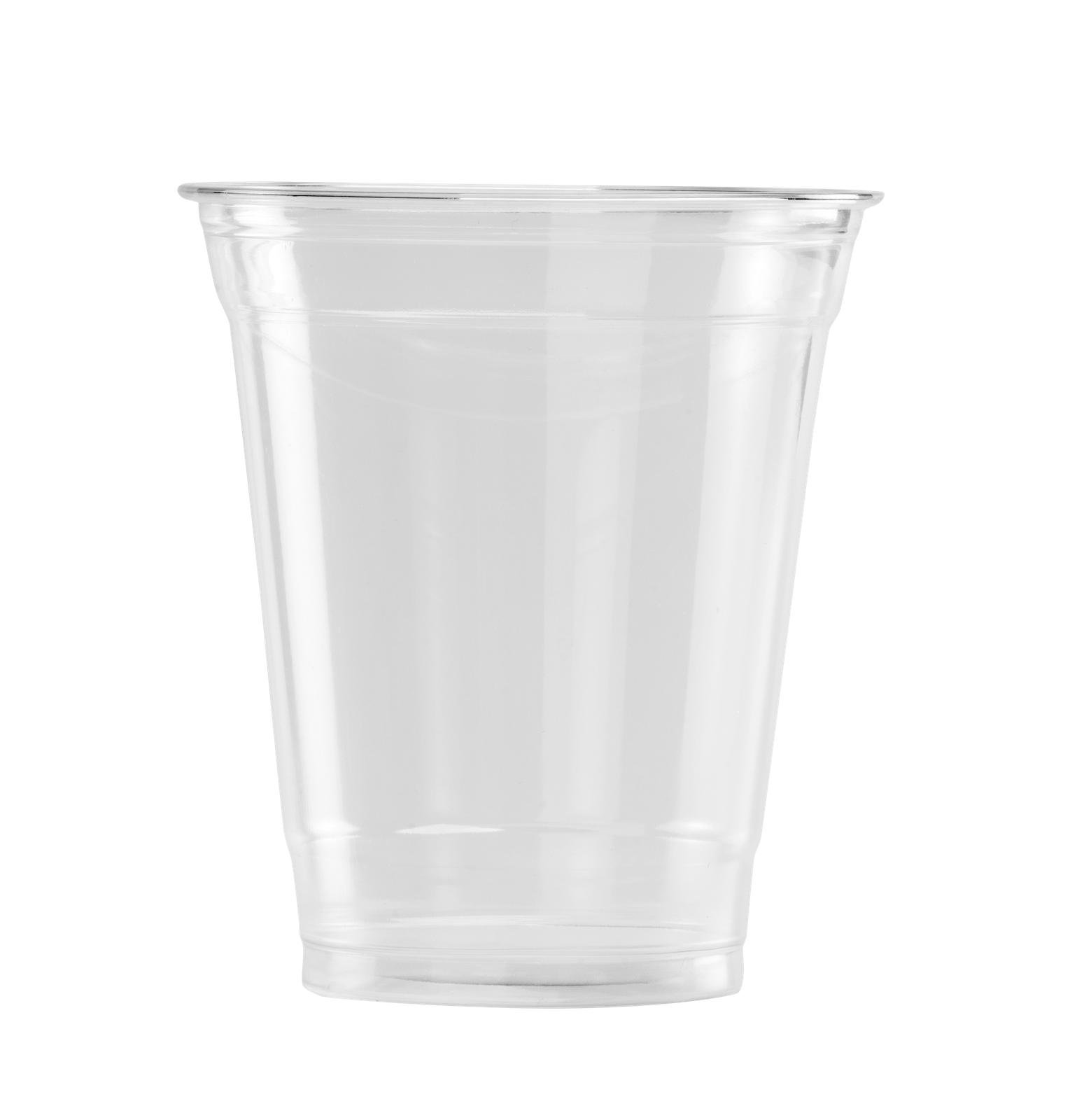 A BPA-Free Clear Plastic Disposable Cup from a case of 600-1000 is shown empty against a plain white background.