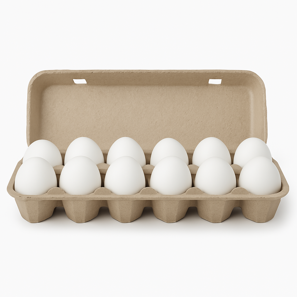 A closed Paper Egg Carton for 12 eggs (Case of 50) is shown against a plain white background.