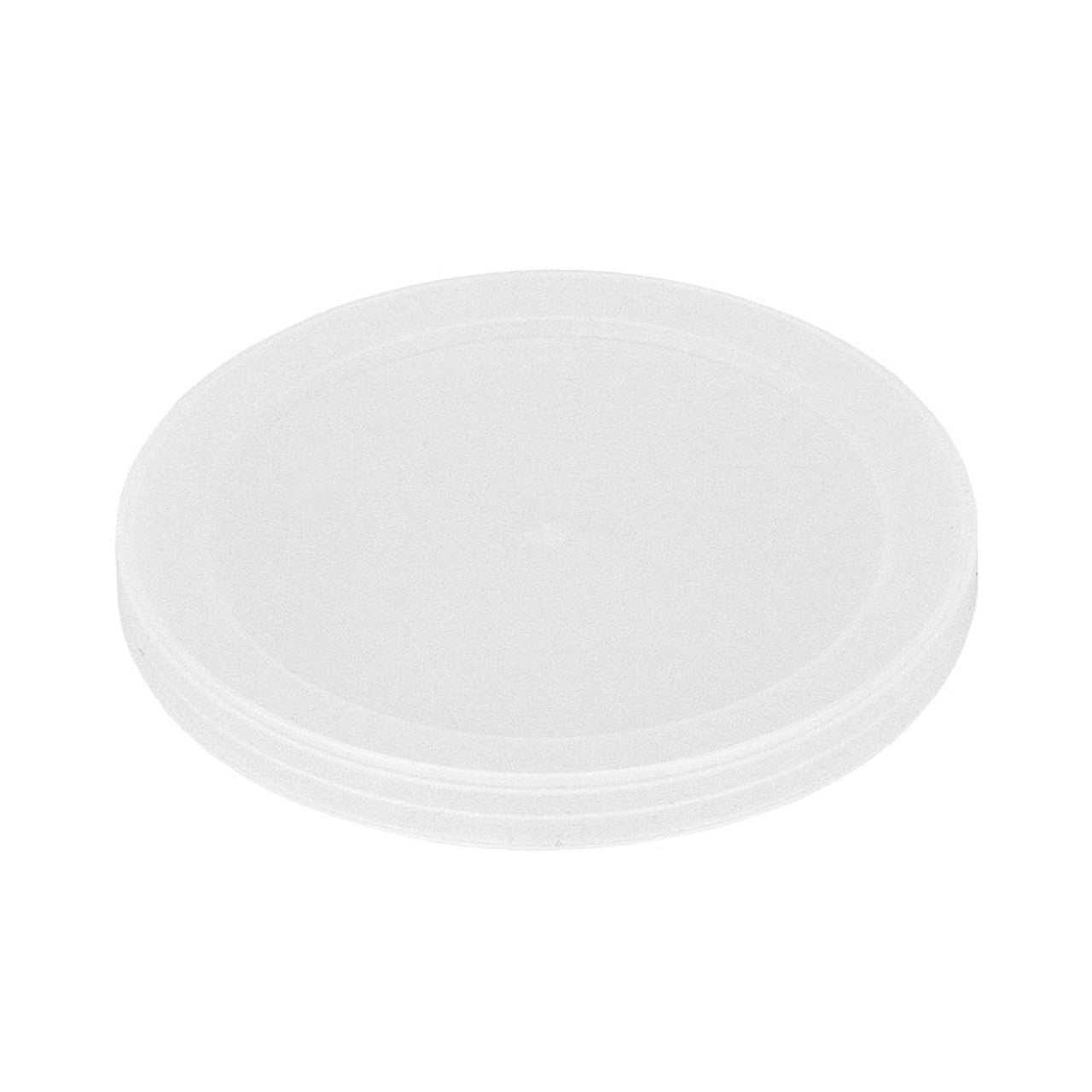 The BPA-Free Food-Grade Freezer-Safe Lid (L302), shown with a translucent round design and smooth surface, fits securely over containers. Featured is the L302 lid from the case of 2625-3024, displayed against a plain white background.