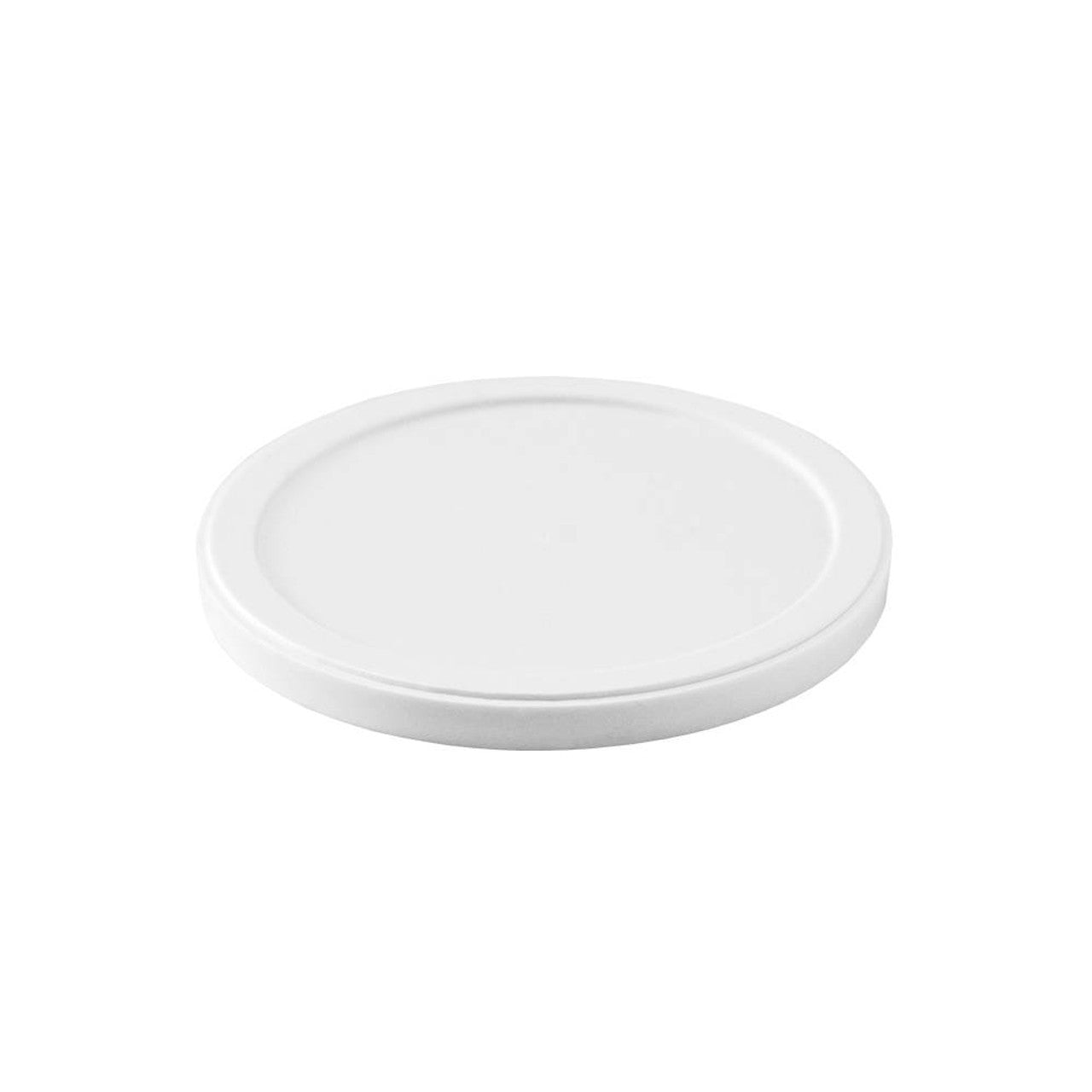 A BPA-Free Food-Grade Freezer-Safe Lid (L302) from a case of 2,625-3,024, round and white plastic, lying flat on a white background.