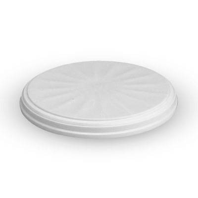 A BPA-Free Food-Grade Ribbed Lid (L406RHWRS), white and round with a raised rim and subtle radiating pattern—case of 560, ring-safe design.