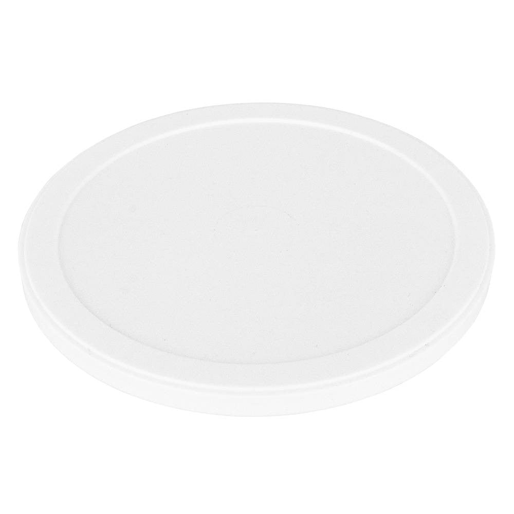 A BPA-Free Food-Grade Single Seal Lid (L409) with a smooth, round white plastic design and a slightly raised edge, shown against a white background. Sold as a case of 1500 lids.
