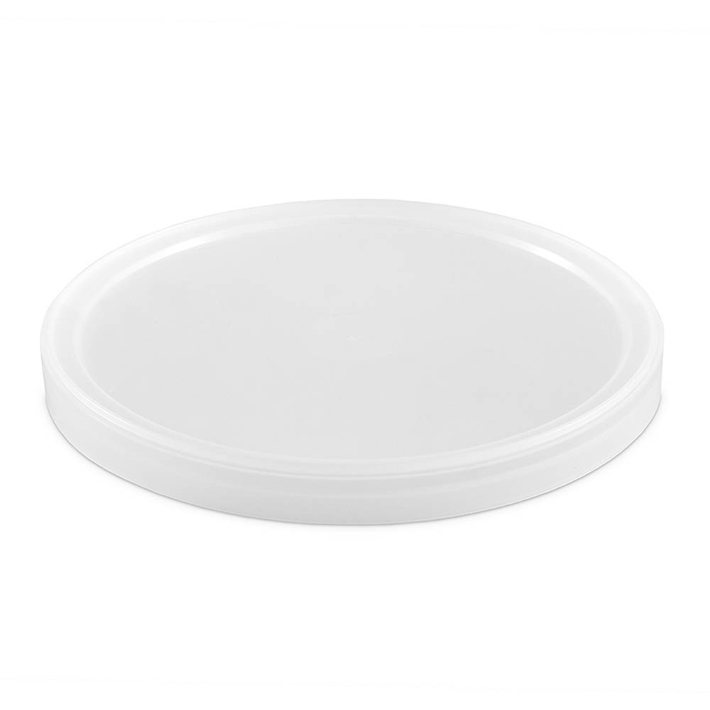 A BPA-Free Food-Grade Round Lid (L513) is displayed on a white background. The smooth, unmarked, white plastic lid has a slightly raised edge and comes in a case of 300-480.