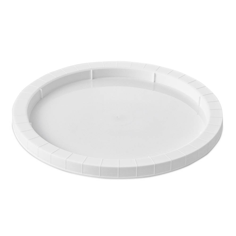 A BPA-Free Food-Grade Freezer-Safe Lid (L602), white and round with a textured rim and raised edge, designed to fit securely on a container or bucket. Sold as a case of 520-600 lids.