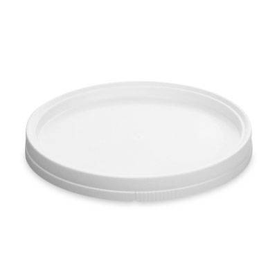 A BPA-Free Food-Grade Flex-Off Tamper-Resistant Lid (L610FXTRCP), shown from an angled top view, is round, white, plastic with a smooth surface and slightly raised edge; sold in a case of 288.