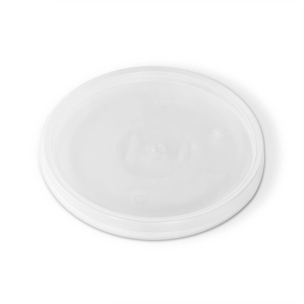 A BPA-Free Food-Grade Flex-Off Tamper-Resistant Lid (L610FXTRCP) is shown in white against a plain background. Its round, flat plastic design with a raised edge fits matching containers. Sold by the case (288 lids).