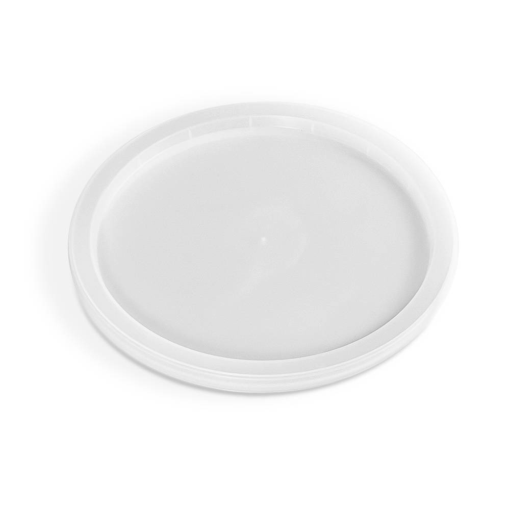 A round, flat, white BPA-Free Food-Grade Recessed Lid (L612R), shown on a plain white background; comes in a case of 450.