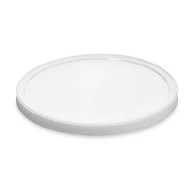 The BPA-Free Food-Grade Food Line Lid (L807FL) is a plain, round white plastic lid with a smooth surface and slightly raised edges, shown here against a white background. Sold in cases of 100.