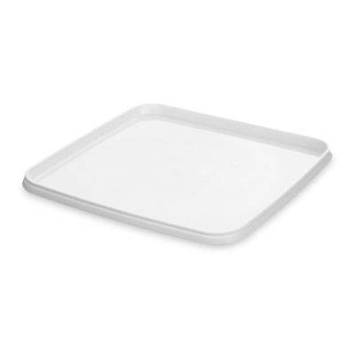A BPA-Free Food-Grade Square UniPak Lid (L8X8UPCP) with slightly raised edges is shown on a white background; each case contains 450 lids.