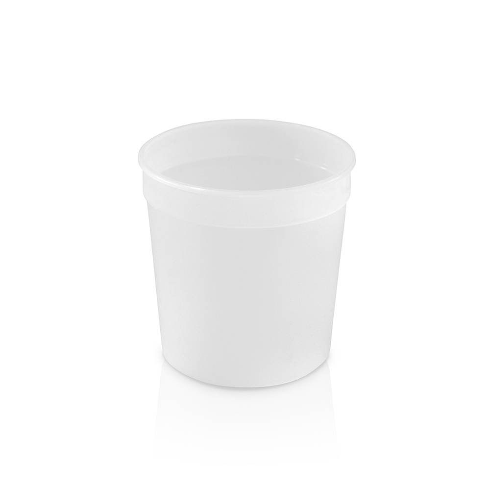 A plain white cylindrical 15 oz. BPA-free food-grade container (T30915CP), sold in a case of 500, is shown unmarked against a white background.