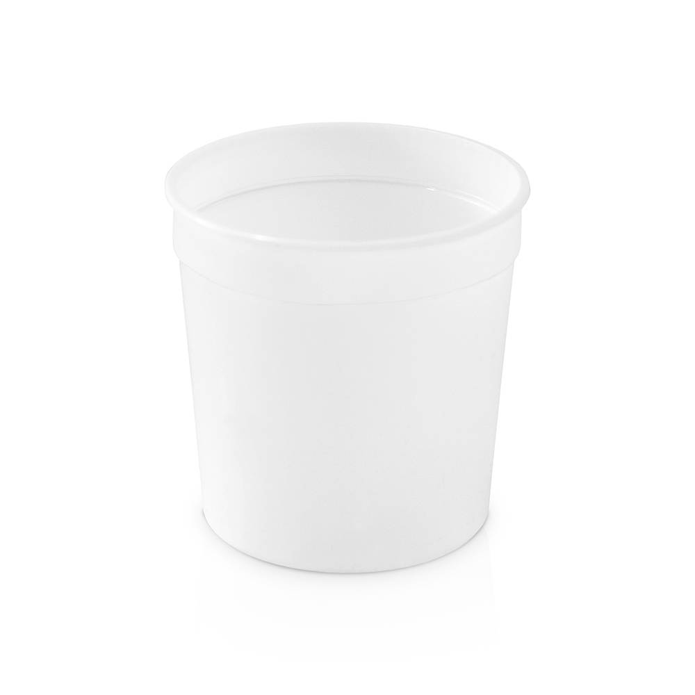 The 15 oz. BPA-Free Food-Grade Container (T30915CP) is a plain white, cylindrical plastic container with a smooth surface, sold in cases of 500.