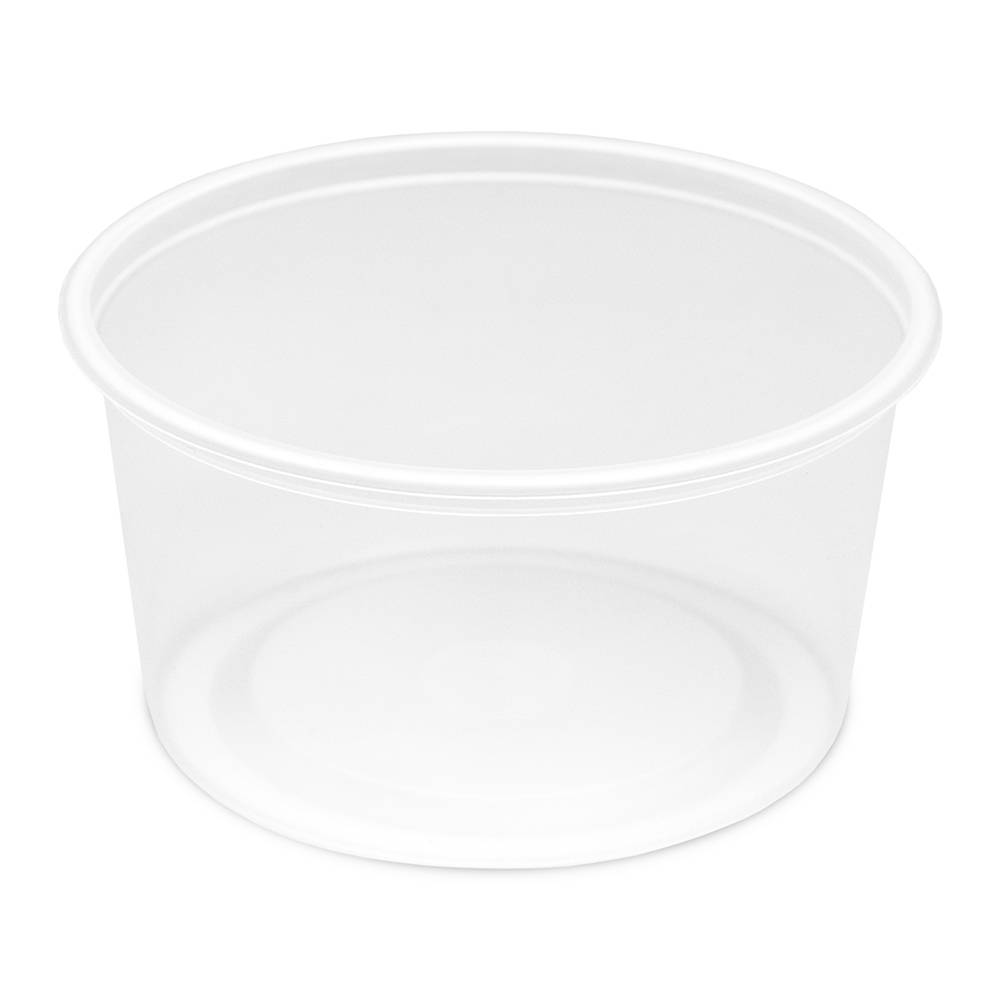A 12 oz. BPA-free food-grade round container (T40912CP) with a slightly flared rim, shown empty against a white background; comes in a case of 1000.