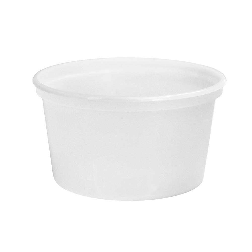 A 14 oz. BPA-Free Food-Grade Container (T41014CP), featuring a wide opening and smooth sides, shown empty against a white background; available in a case of 500.