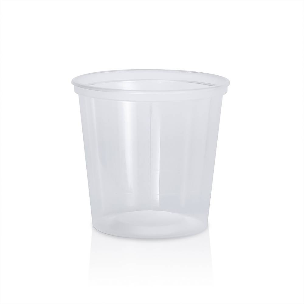 A 24 oz. BPA-Free Food-Grade Container (T41024CP), shown empty with a wide opening, set against a plain white background. Case of 500.