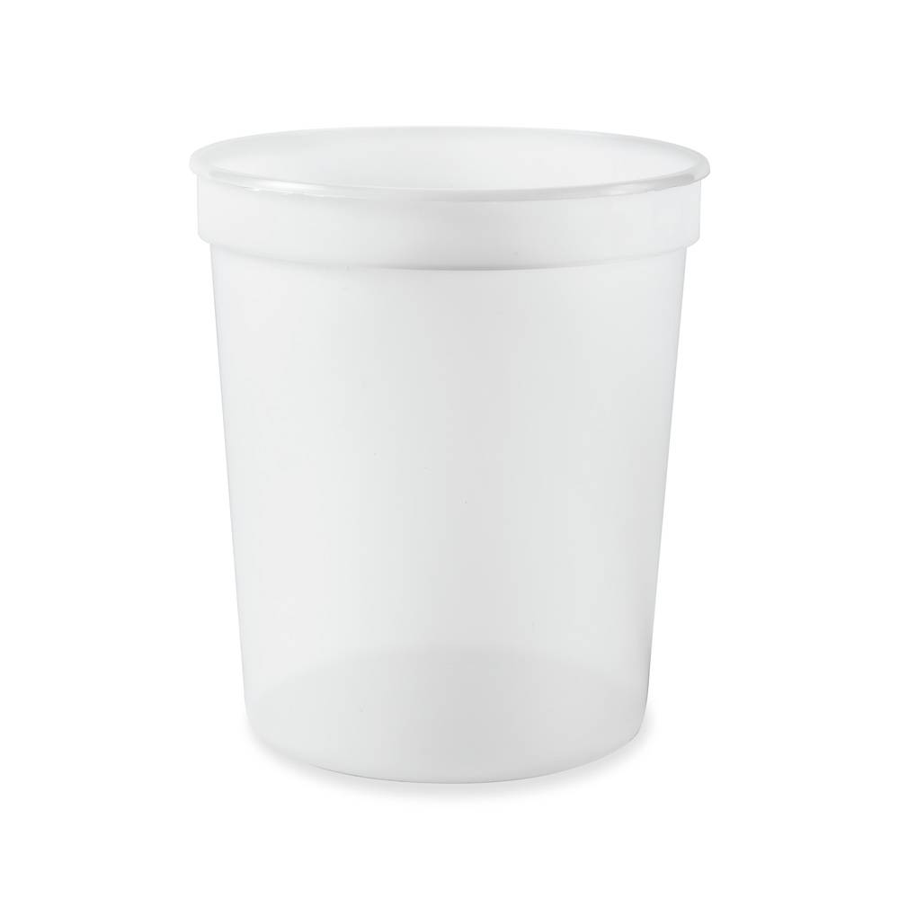 The 1/4 Gallon (32 oz.) BPA-Free Food-Grade Tall Round Container (T41032TCP), shown on a white background, is a plain, translucent plastic container with straight sides and a wide opening. Case of 500.