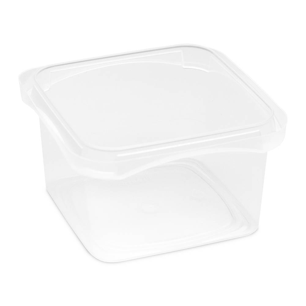 A 12 oz. BPA-Free Food-Grade SelecTE Tamper-Evident Square Container (T4X412IMLCP) with matching lid, shown empty against a white background. Case of 720.