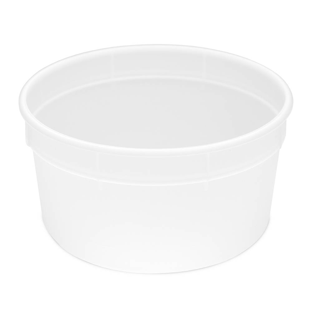A round, white 1/4 gallon (32 oz.) BPA-free food-grade plastic container (T51332), freezer-safe and lidless, shown on a white background; sold in a case of 300.