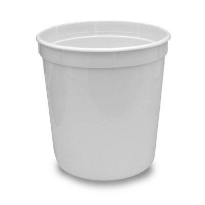 The 68 oz. BPA-Free Food-Grade Container (T51368CP) is a plain white, cylindrical plastic container with a slightly flared rim, shown on a white background. Sold in cases of 300.