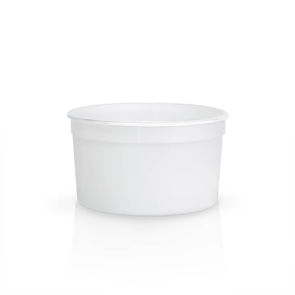 A 48 oz. BPA-free food-grade container (T60748CP), featuring a wide opening and plain white design, shown empty on a white background. Sold as a case of 200.