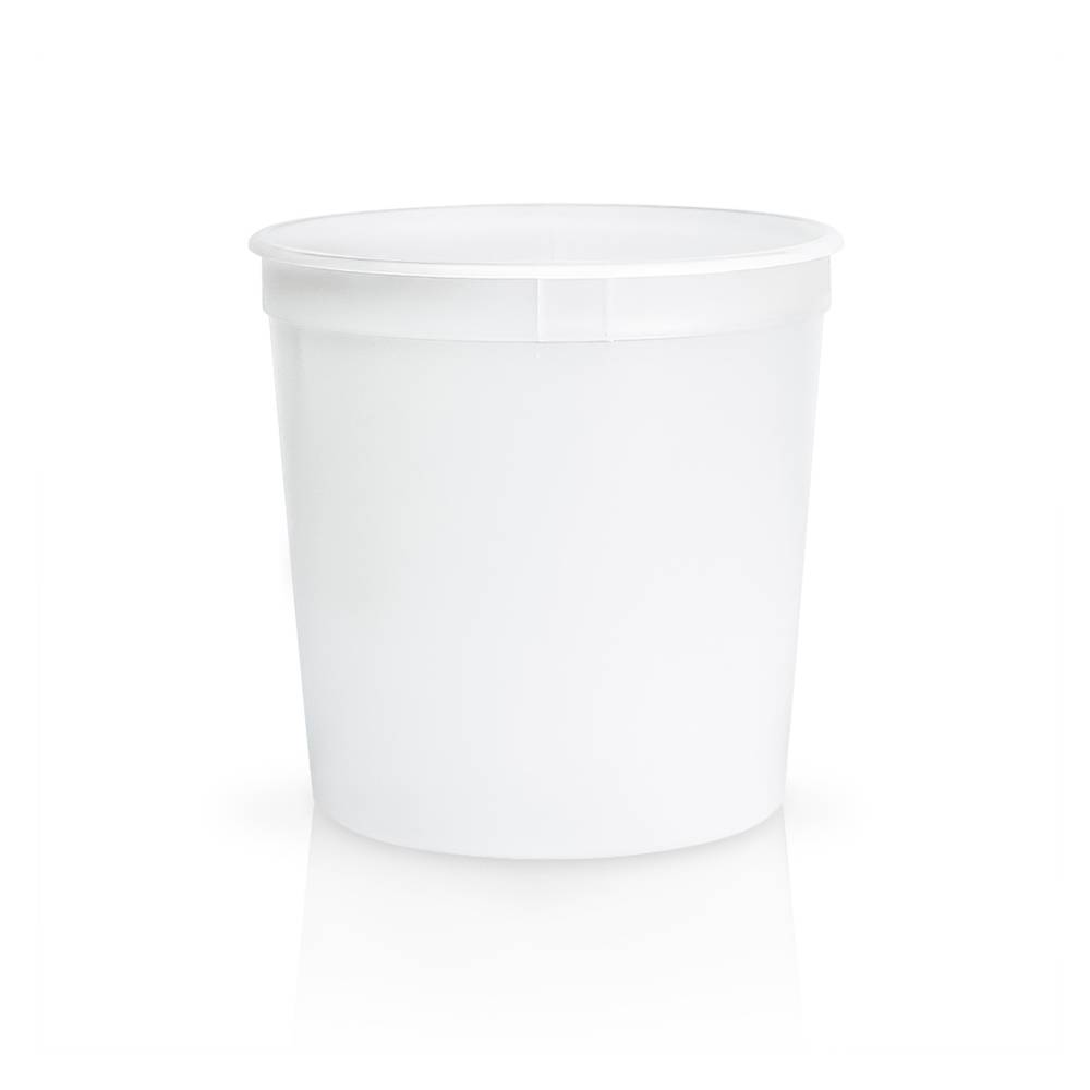 A 2/3 Gallon (85 oz.) BPA-Free food-grade container (T60785CP), plain and white with a slightly flared rim, shown empty against a white background. Sold in a case of 200.