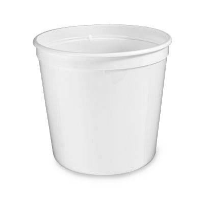 An 80 oz. BPA-free food-grade round plastic container (T61080) without a lid, shown against a white background; sold in a case of 152.